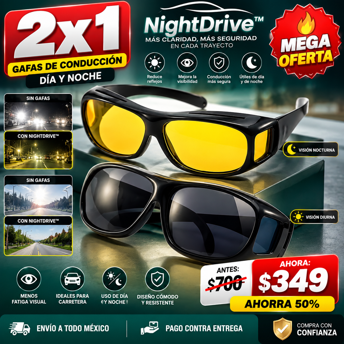 2x1 NightDrive™ | Gafas de Conducción Día y Noche