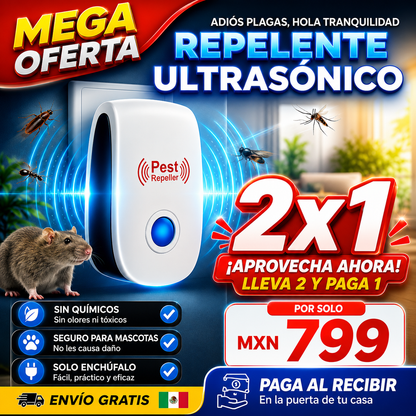 Repelente Ultrasónico 2x1 | Contra Ratones e Insectos