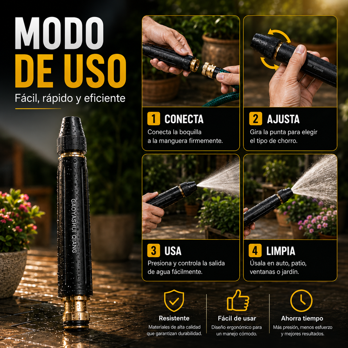 HydroForce Pro™ | Pistola de Agua de Alta Presión 4 en 1