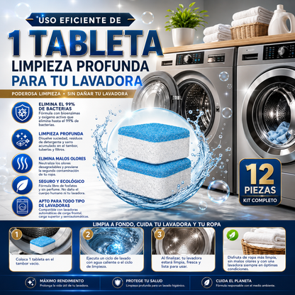 Kit Pastillas Limpieza Lavadora 12 Pcs 2x1 | Elimina Malos Olores