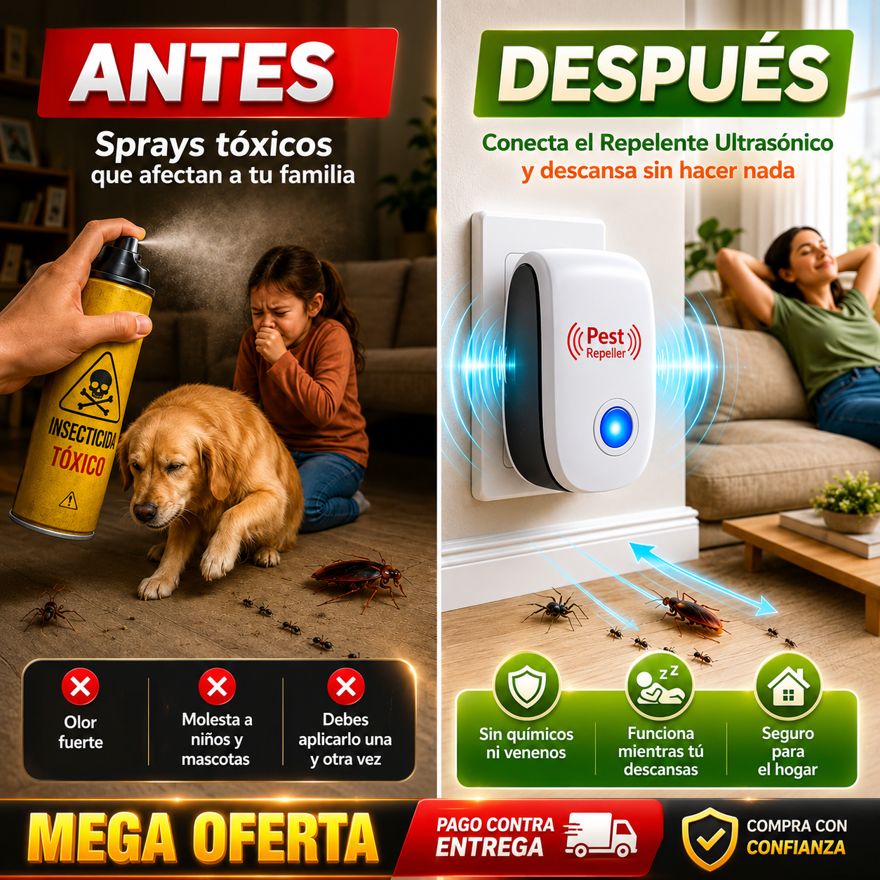 Repelente Ultrasónico 2x1 | Contra Ratones e Insectos