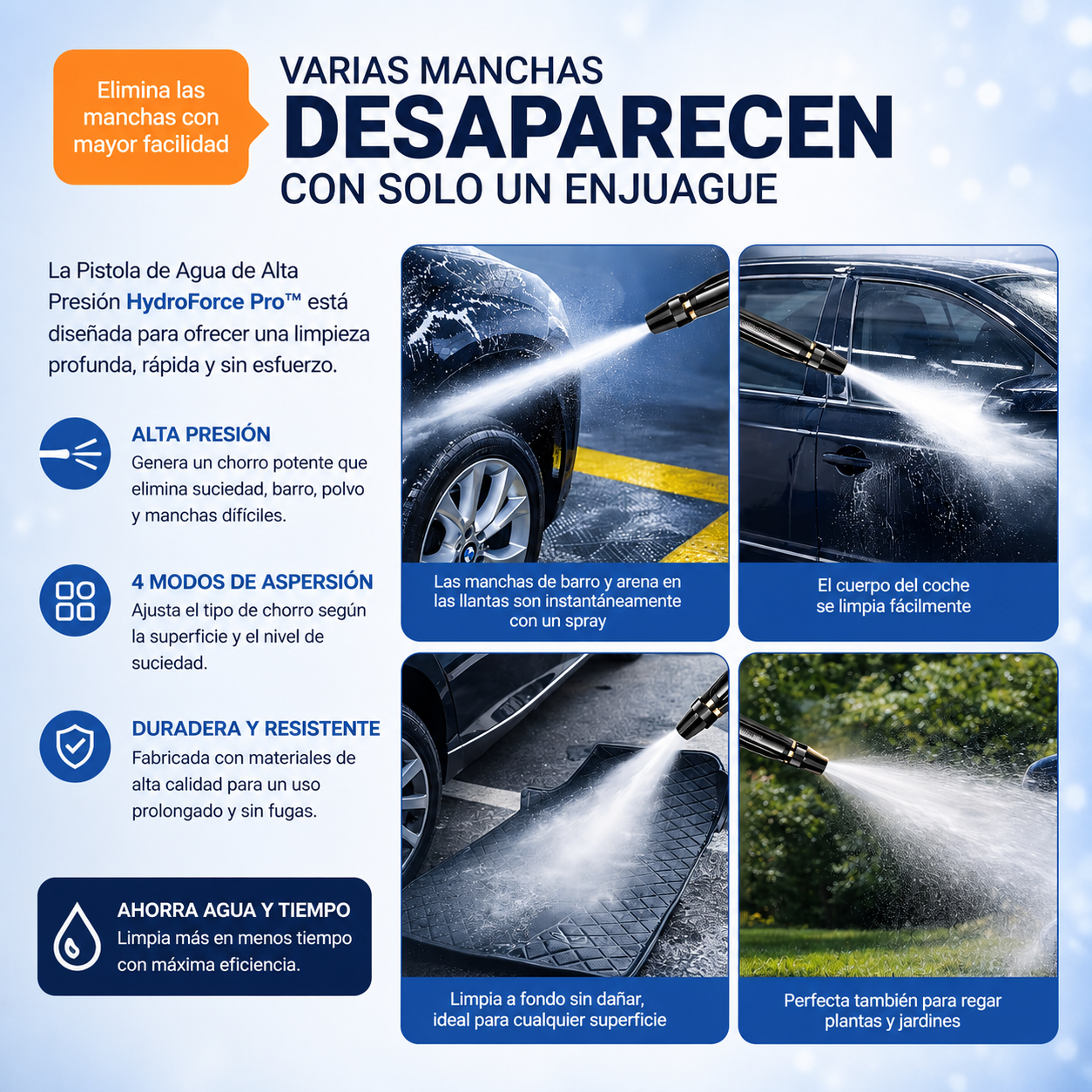 HydroForce Pro™ | Pistola de Agua de Alta Presión 4 en 1