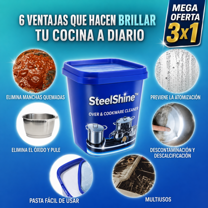 🏆 3X1 Pasta Limpiadora Premium para Ollas y Acero Inoxidable | SteelShine™