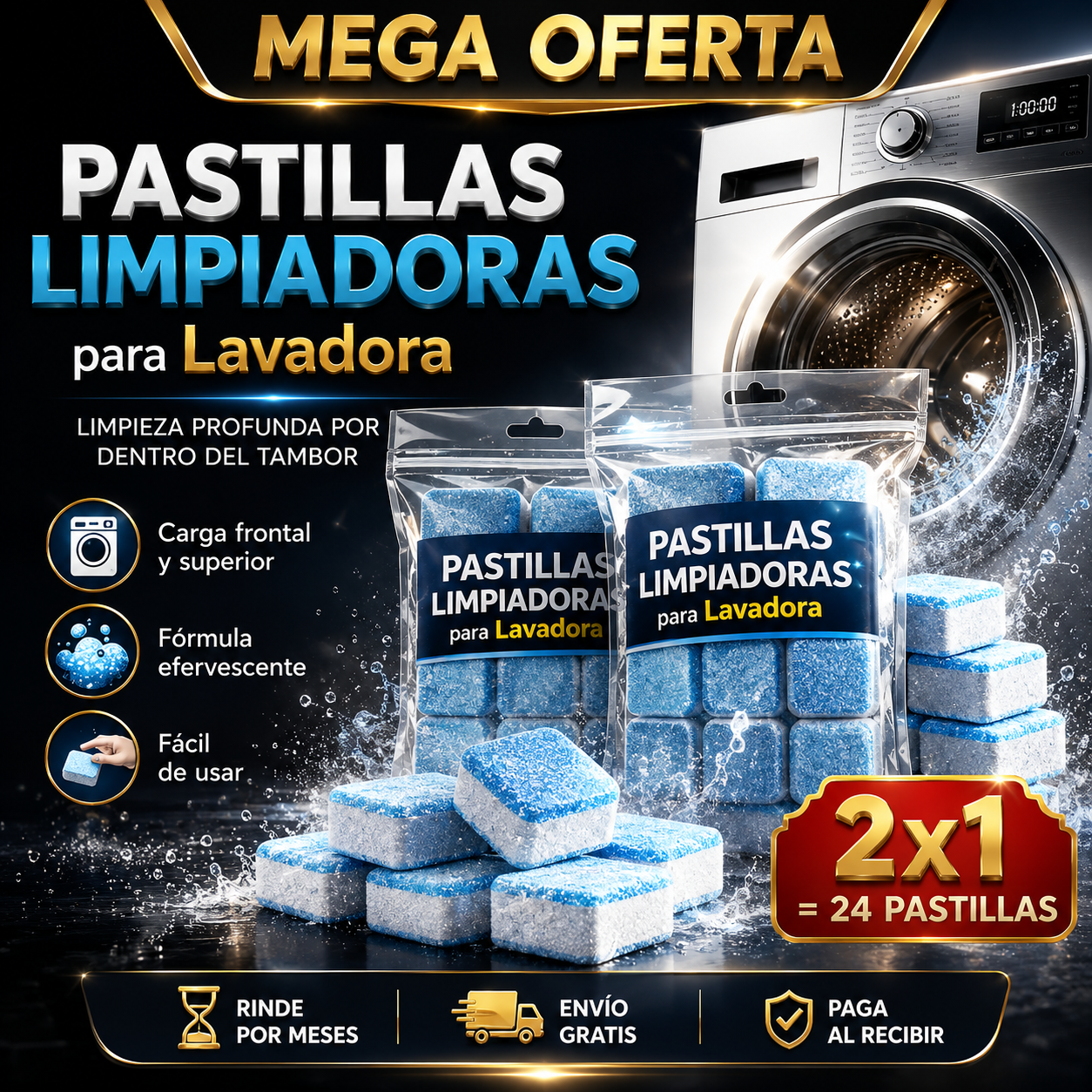 Kit Pastillas Limpieza Lavadora 12 Pcs 2x1 | Elimina Malos Olores