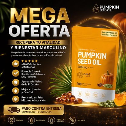 Aceite de Semilla de Calabaza + Saw Palmetto Vivonu™ | Apoyo para la Próstata y la Salud Urinaria | 300 Cápsulas Blandas