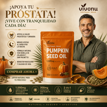 Aceite de Semilla de Calabaza + Saw Palmetto Vivonu™ | Apoyo para la Próstata y la Salud Urinaria | 300 Cápsulas Blandas