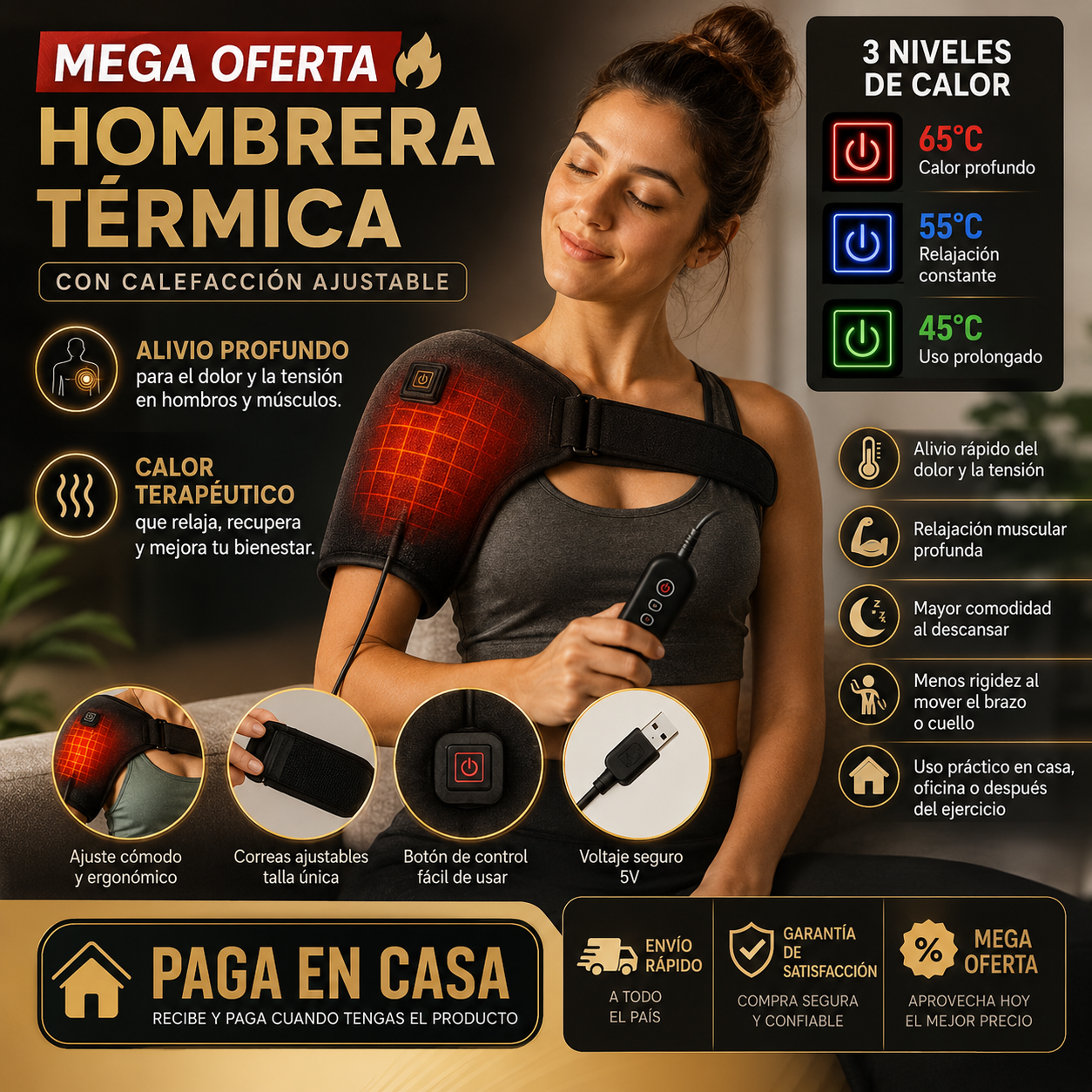 Hombrera Terapéutica con Calor – Soporte y Alivio del Dolor