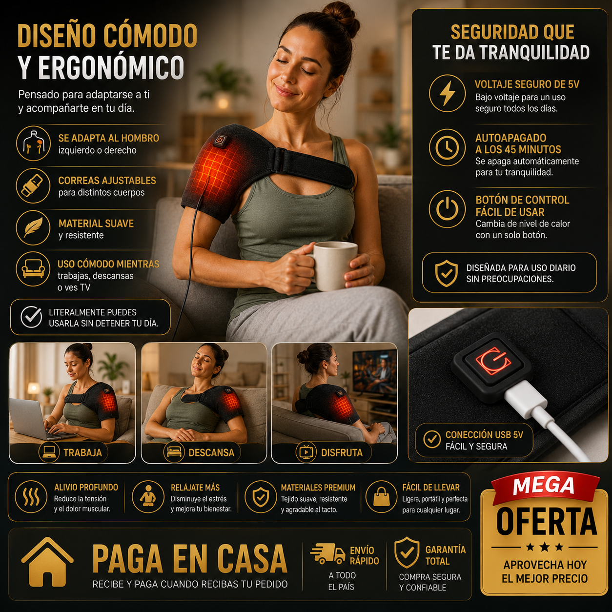Hombrera Terapéutica con Calor – Soporte y Alivio del Dolor